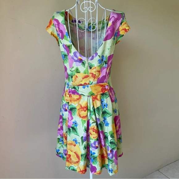 Farm Rio flower print linen viscose blend short sleeve mini dress size S - Picture 2 of 10